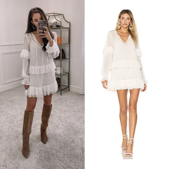 Tularosa Darla Ruffle Sheer Mini Dress Cloud Cream - Picture 2 of 9